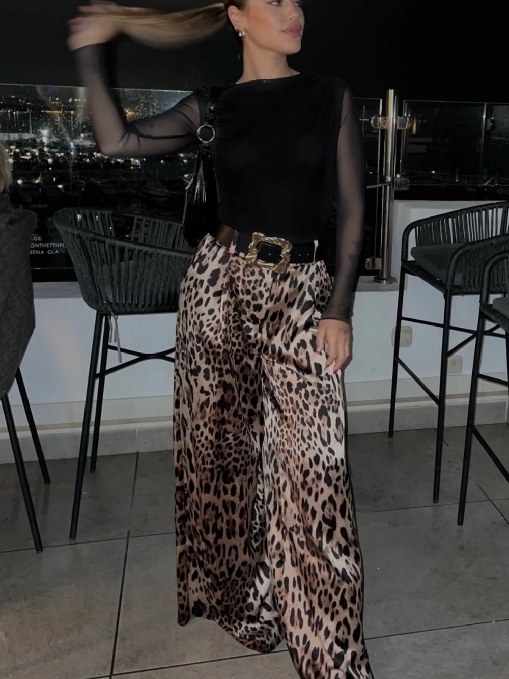 Zara Leopard-Print Wide-Leg Pants in Brown and Black